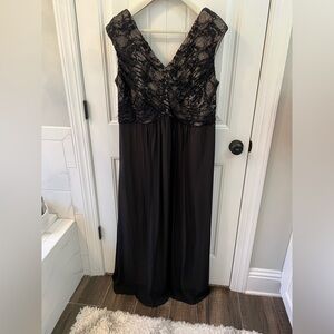 Long black lace formal dress with shimmer in bodice
